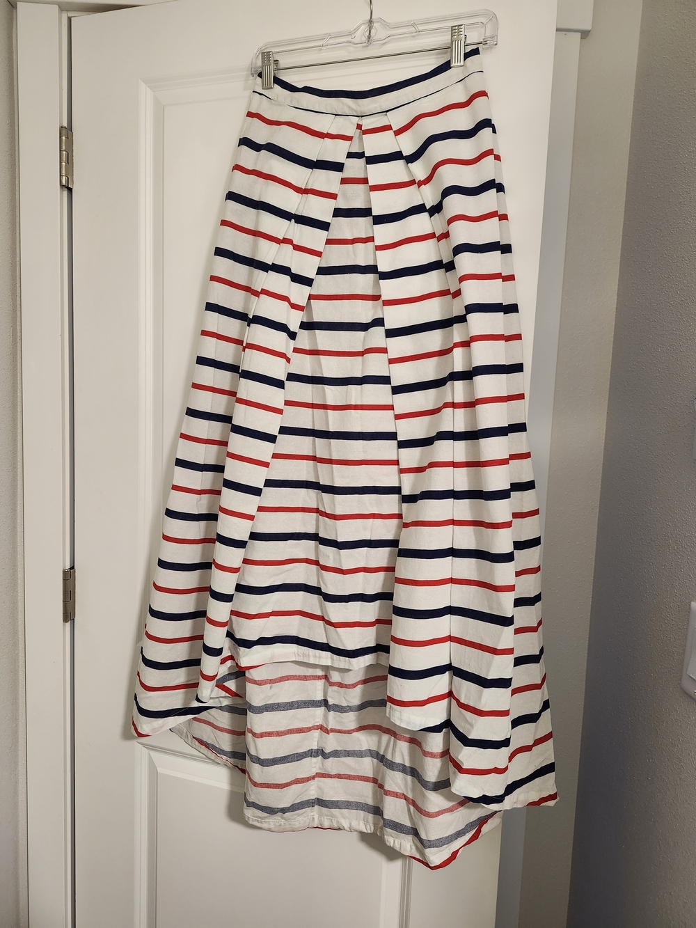 Women's White High-Low Stripe Maxi Skirt - Navy & Red